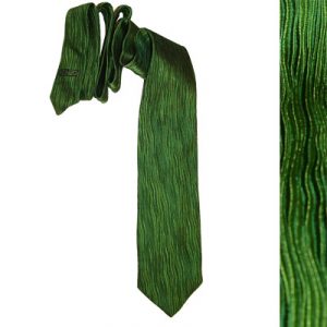 Image shows a green, 1970's tie with a grass-like pattern